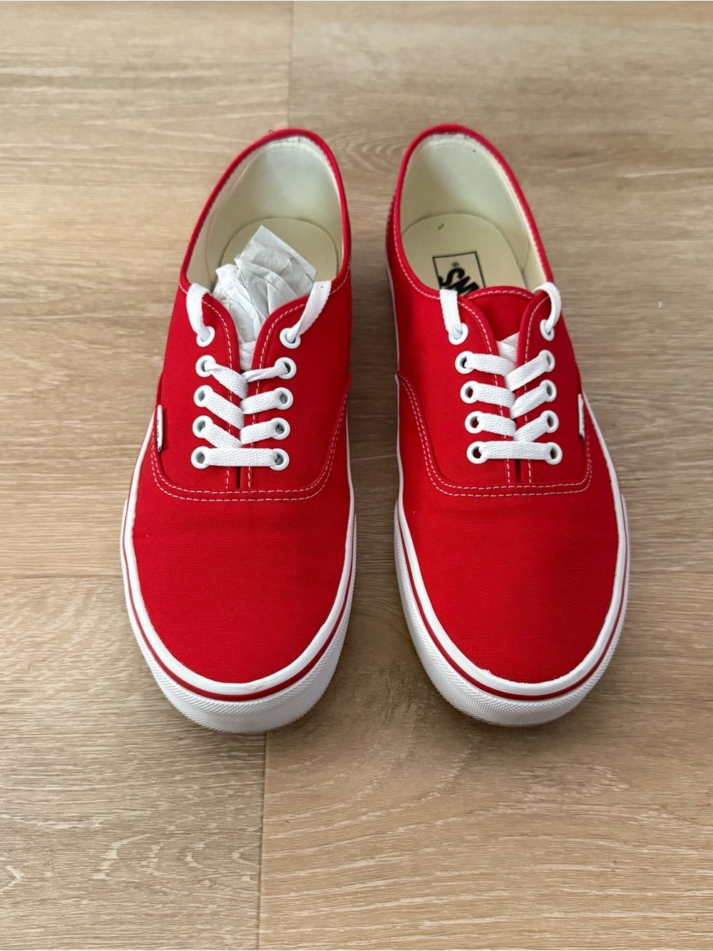 Vans Red Low-Top Canvas Sneakers with White Laces